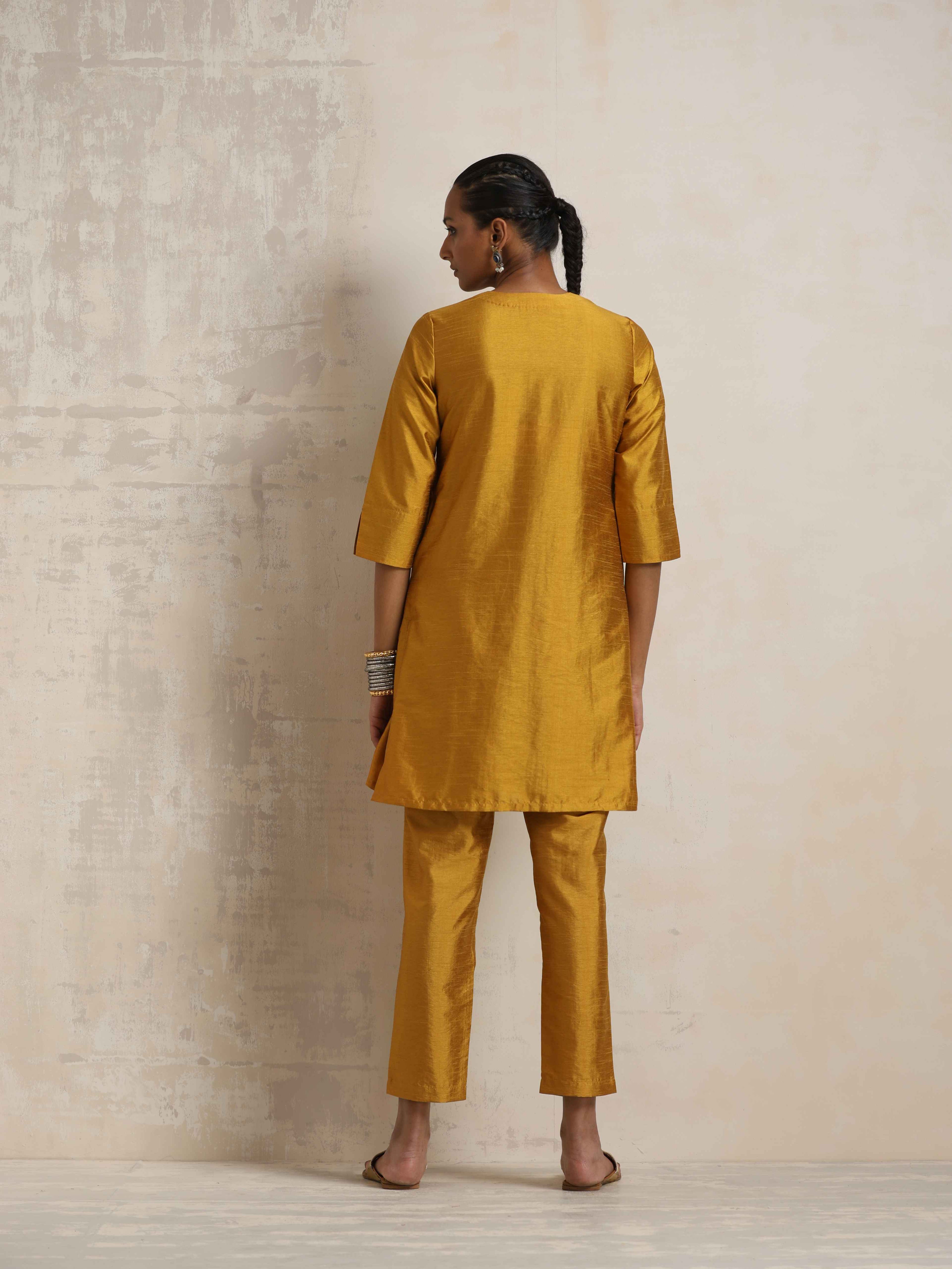 trueBrowns Gold Silk Kurta Co-ord Set | Grocsy