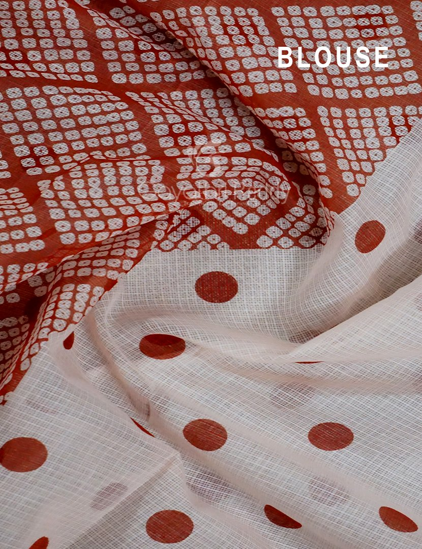 Shades of Milk White And Red Colour With Patli Pallu Design Pure Kota Cotton Saree By Gayathri Reddy Designer Studio | Grocsy