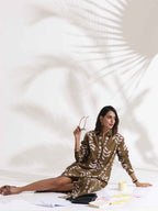 trueBrowns Olive Green Cotton Print Shirt Dress | Grocsy