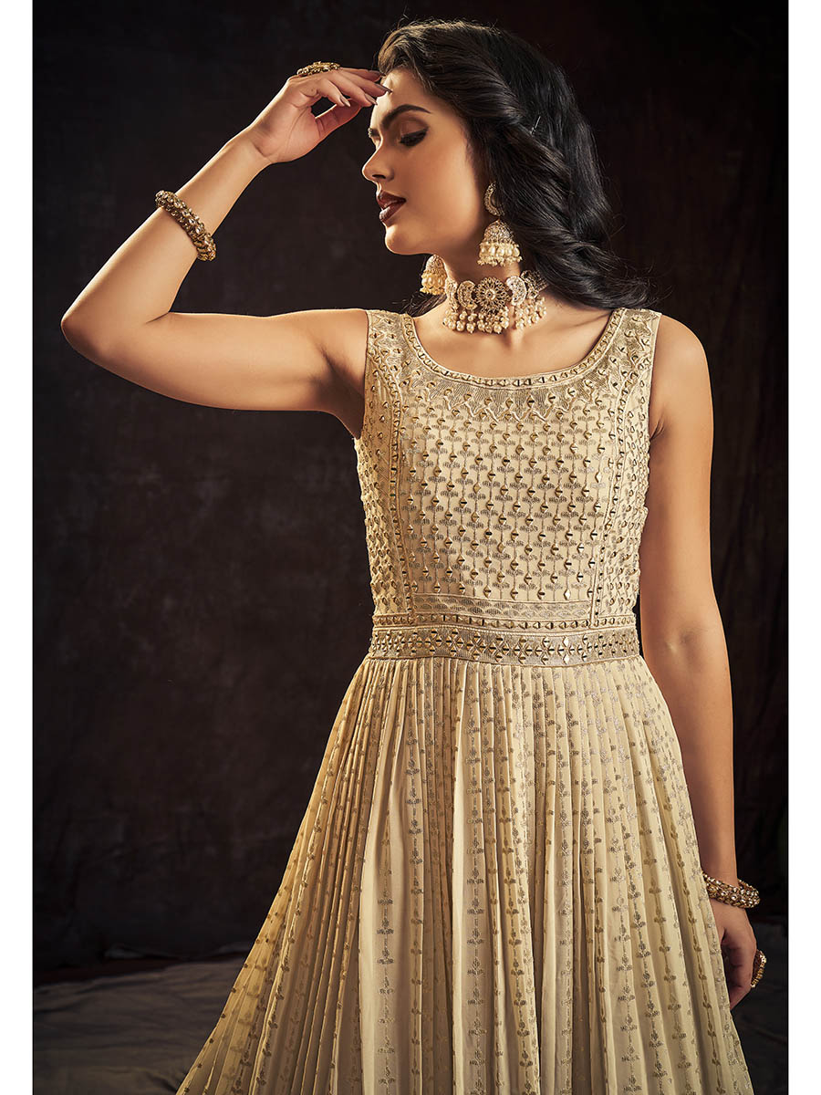Myra Cream Real Georgette Designer Gown Style Suit | Grocsy