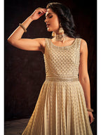 Myra Cream Real Georgette Designer Gown Style Suit | Grocsy