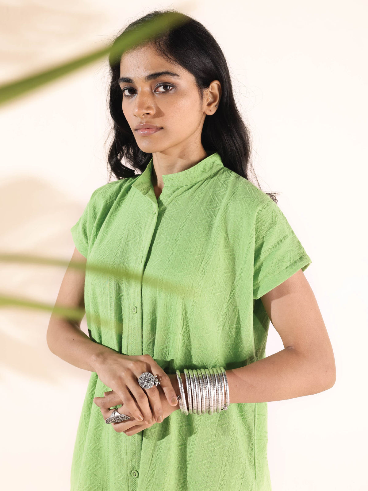 trueBrowns Green Cotton Dobby Shirt Co-ord Set | Grocsy