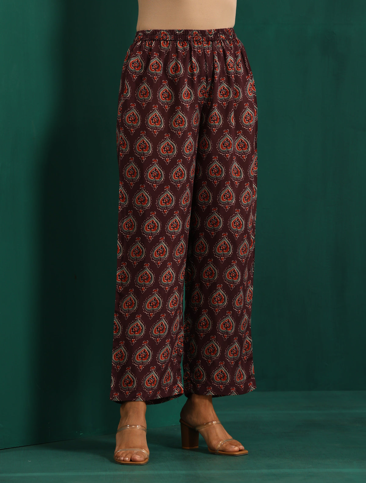 trueBrowns Deep Purple Paan Muslin Silk Printed Front Slit Kurta Pant Set | Grocsy