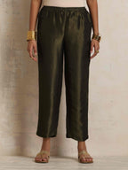 trueBrowns Olive Green Tissue Kurta Co-ord Set | Grocsy