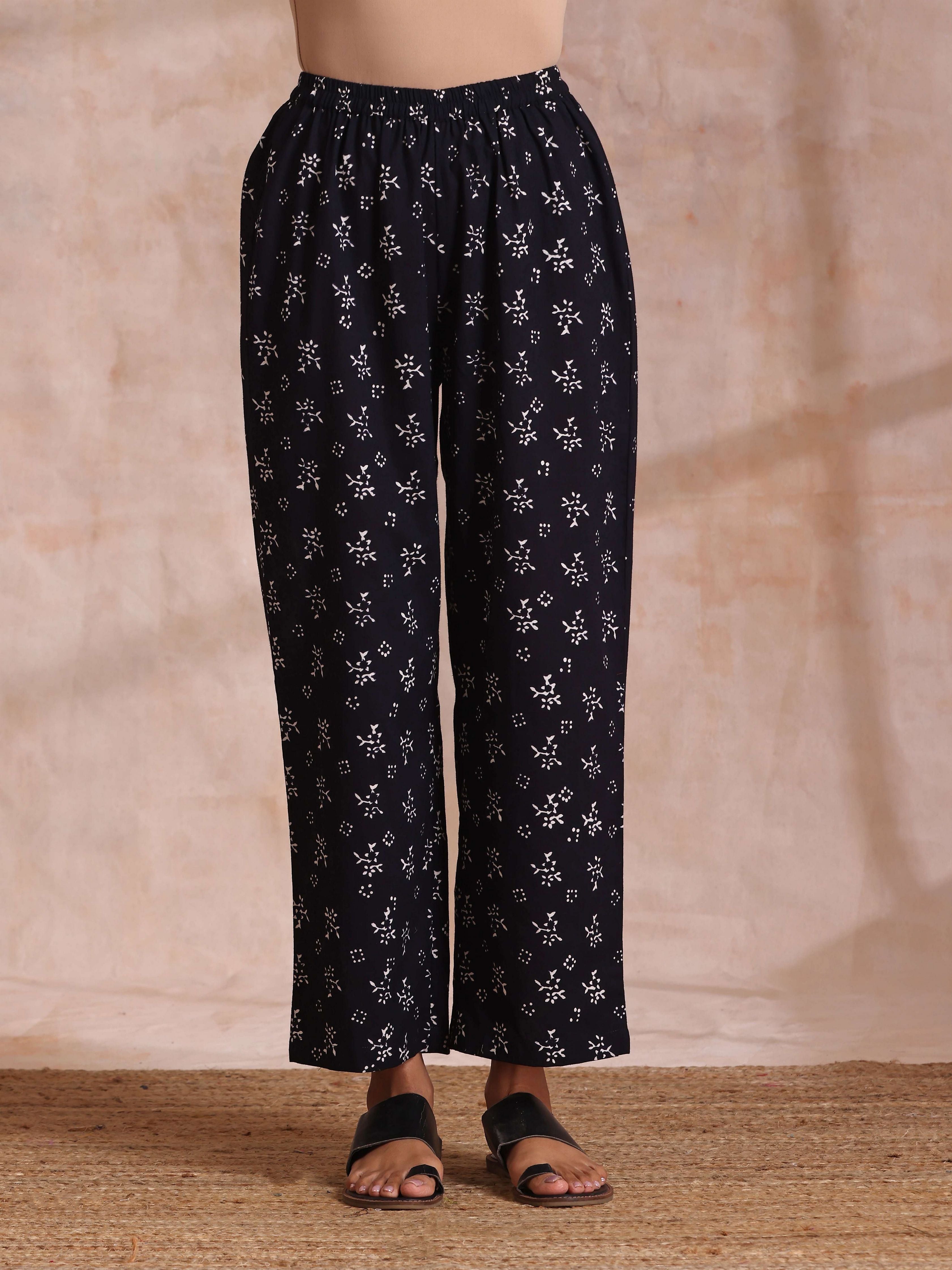 trueBrowns Black White Floral Print Cotton Collar Short Co-Ord Set | Grocsy