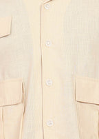 Fabmade Men Beige Cotton Linen Coort-Set Shorts | Grocsy