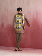 trueBrowns Men's Grey Ikat Print Cotton Reversible Nehru Jacket | Grocsy