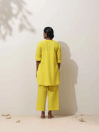 trueBrowns Lime Cotton Linen Kurta Co-Ord Set | Grocsy