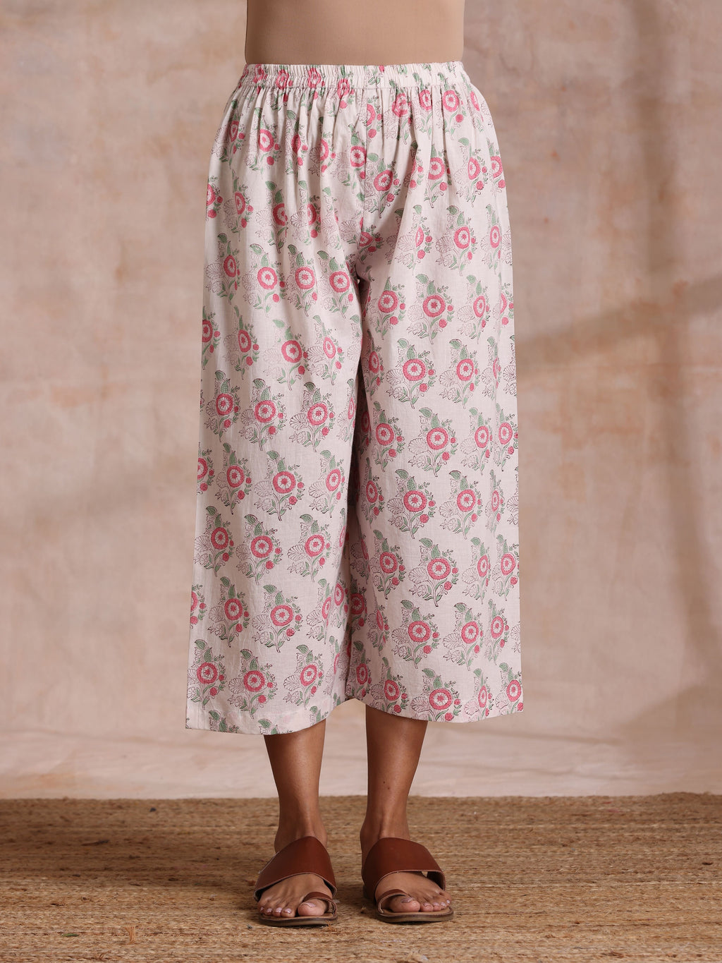 trueBrowns Pink Green Buta On White Block Print Cotton High-Low Co-Ord Set | Grocsy