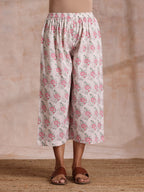 trueBrowns Pink Green Buta On White Block Print Cotton High-Low Co-Ord Set | Grocsy