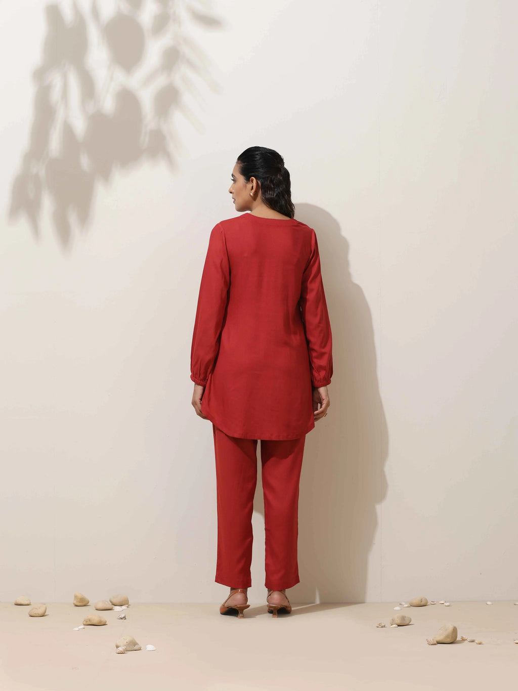 trueBrowns Maroon Viscose Co-ord Set | Grocsy