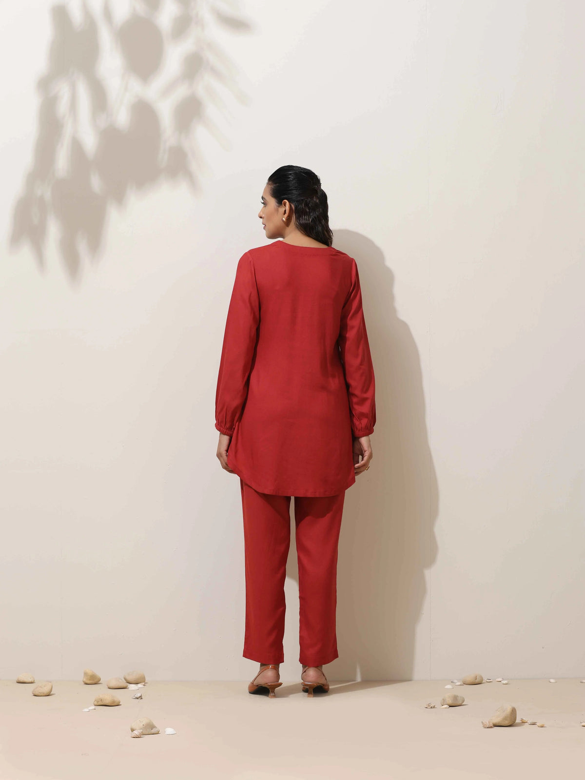 trueBrowns Maroon Viscose Co-ord Set | Grocsy