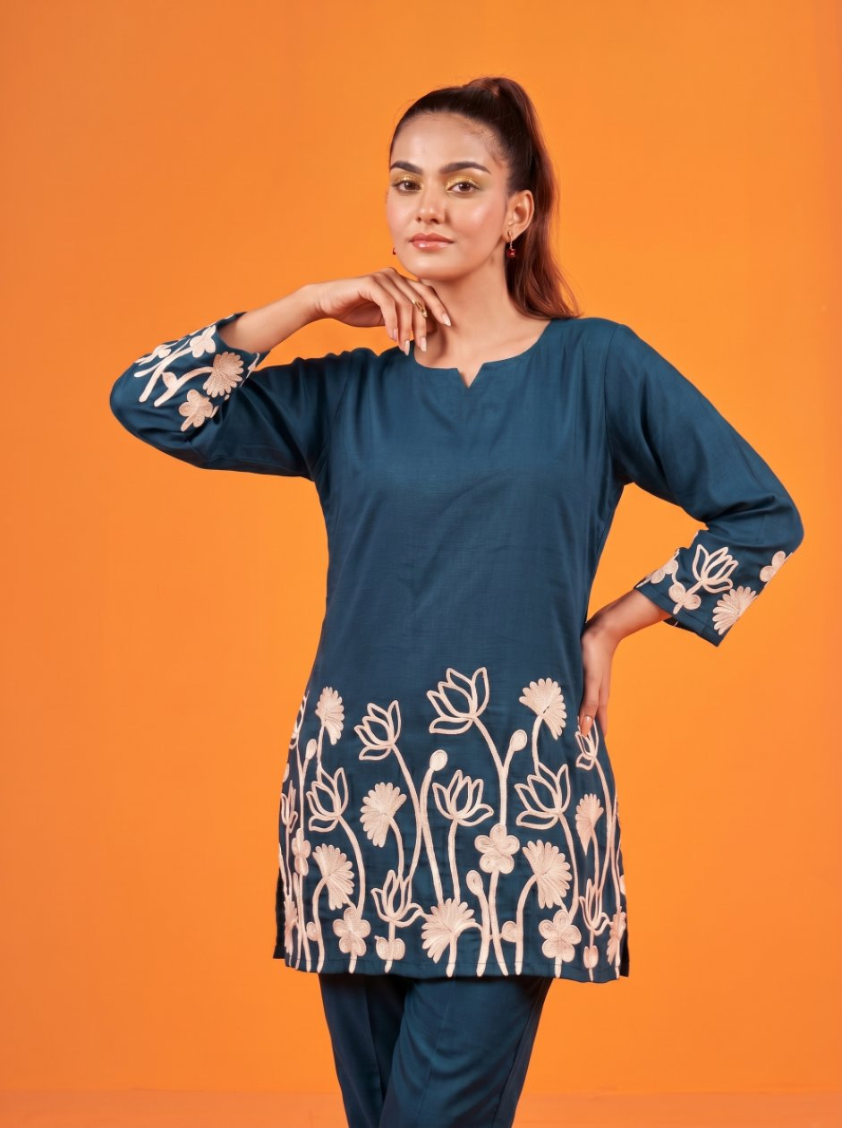 Anaita Teal Stylish Readymade Co-Ords Set | Grocsy