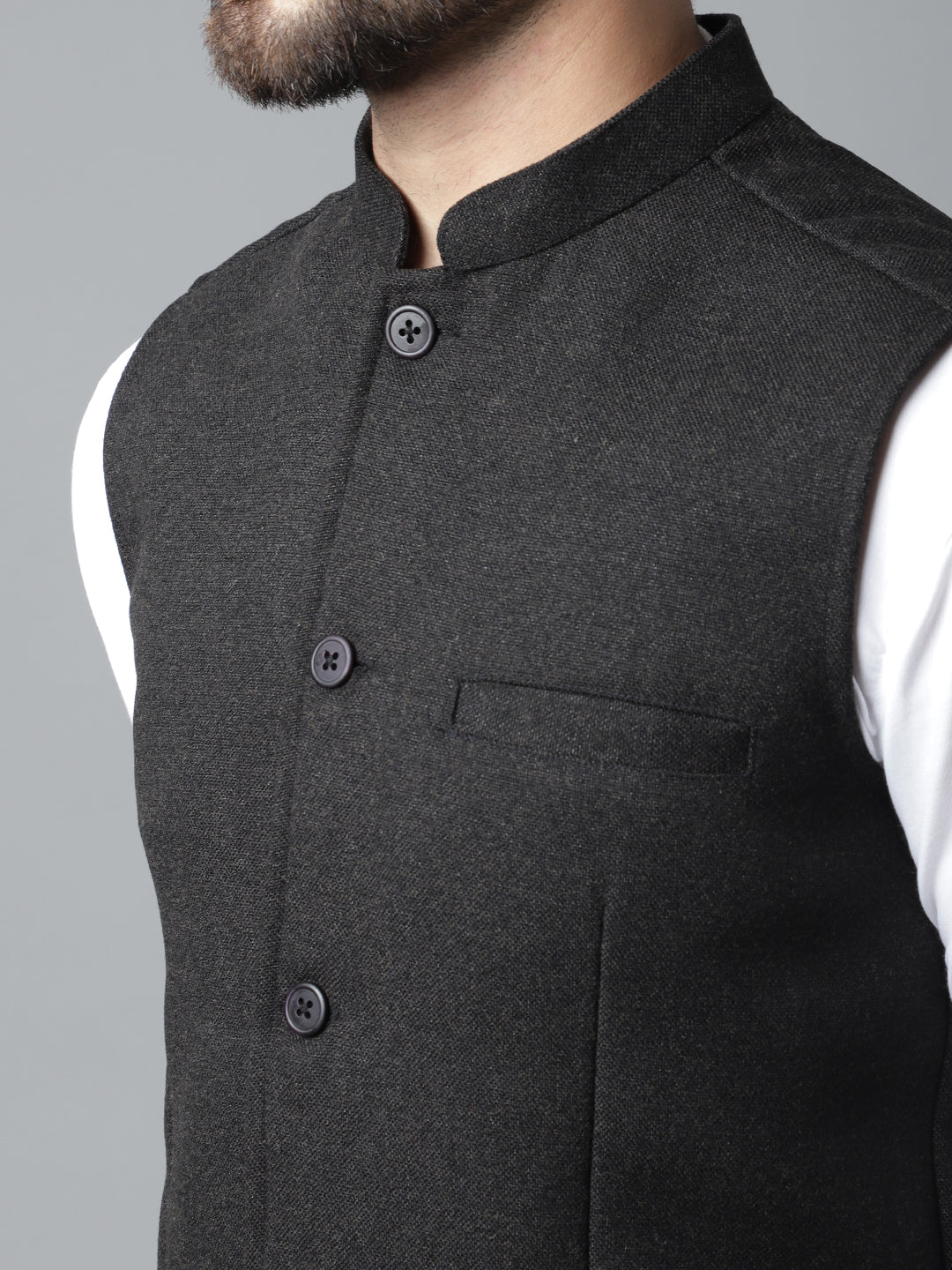 Even Apparels Men's Black Pure Wool Nehru Jacket | Grocsy