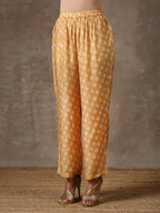 trueBrowns Beige White Flared Printed Silk Kurta Pant Set | Grocsy