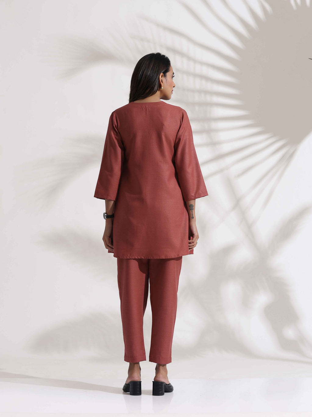trueBrowns Pink Slub Pleated Co-ord Set | Grocsy