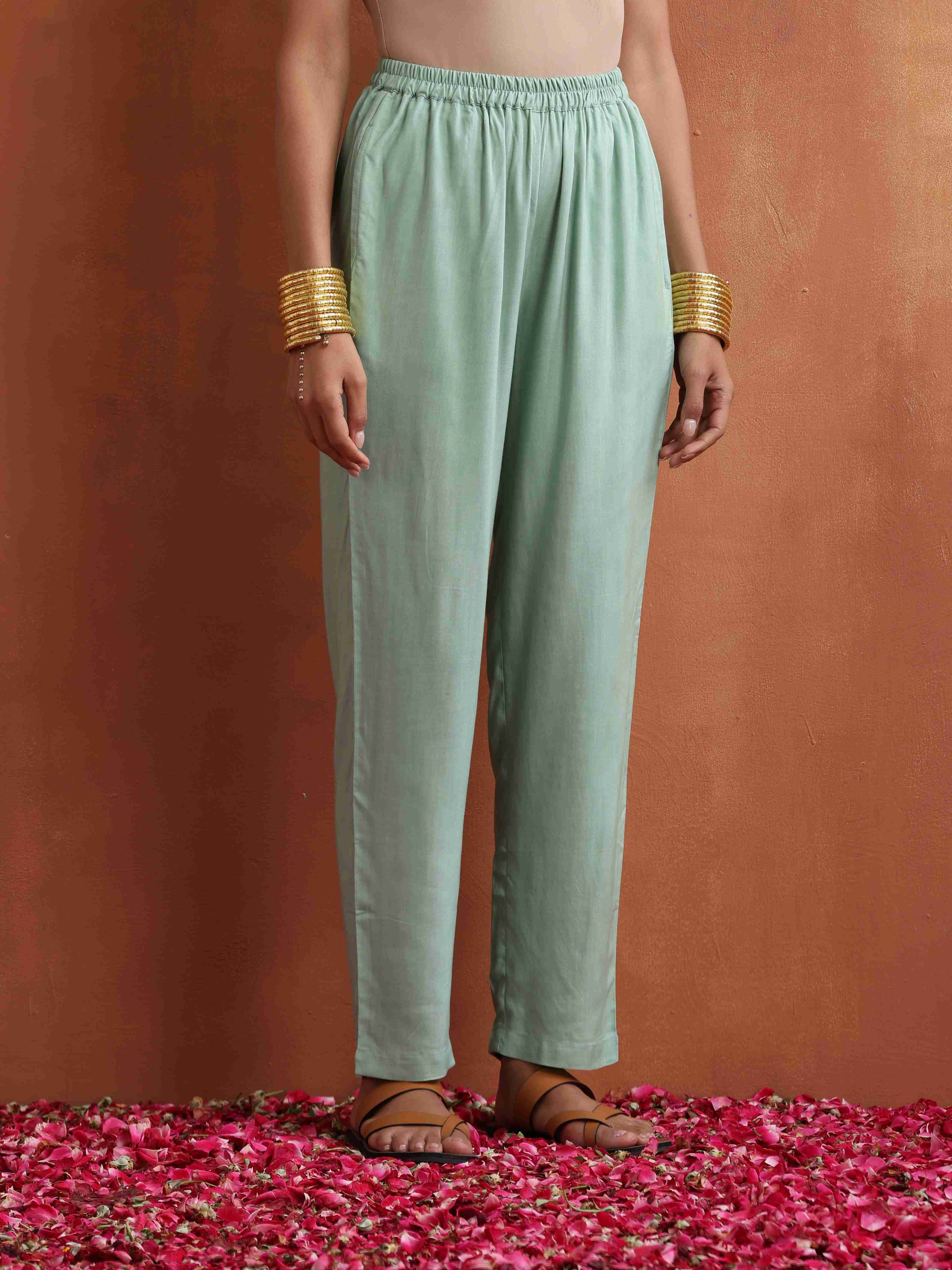 trueBrowns Beige Palm Print A-line Kurta Set | Grocsy