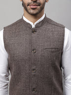 Even Apparels Men's Brown Nehru Jacket With Welt Pockets | Grocsy