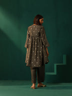 trueBrowns Grey Diamond Viscose Silk Yoke Gathered Co-ord Set | Grocsy