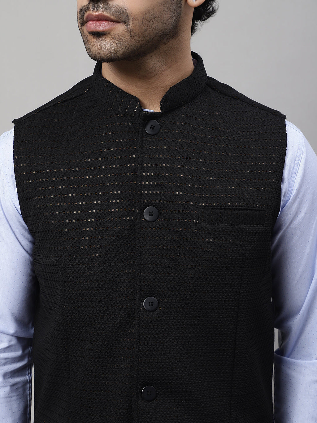 Even Apparels Men's Black Nehru Jacket With Welt Pockets | Grocsy