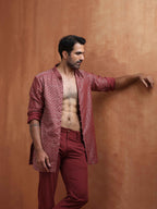 trueBrowns Men's Rust Cotton Dobby Short Kurta | Grocsy