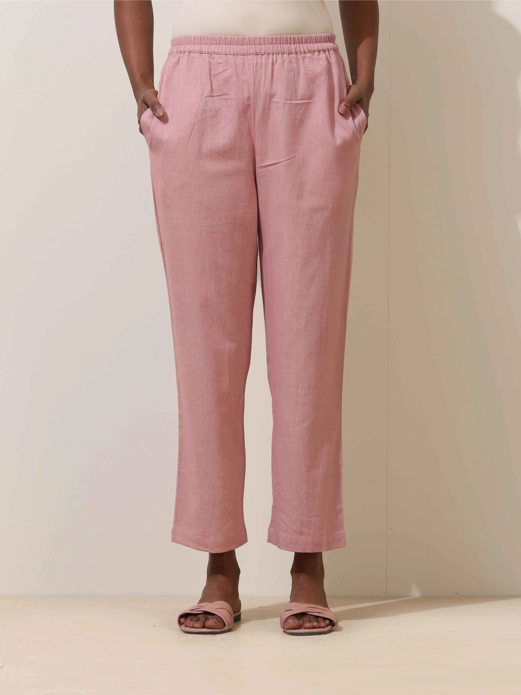 trueBrowns Pink Cotton Linen Kurta Co-Ord Set | Grocsy