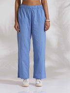 trueBrowns Blue Cotton Stripe Kurta Co-ord Set | Grocsy