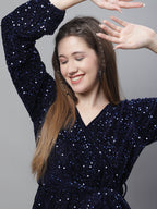 Jainish Women's WoSequin Velvet A-line dress - Navy Blue | Grocsy