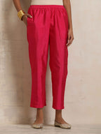 trueBrowns Hot Pink Tissue Straight Kurta Set | Grocsy