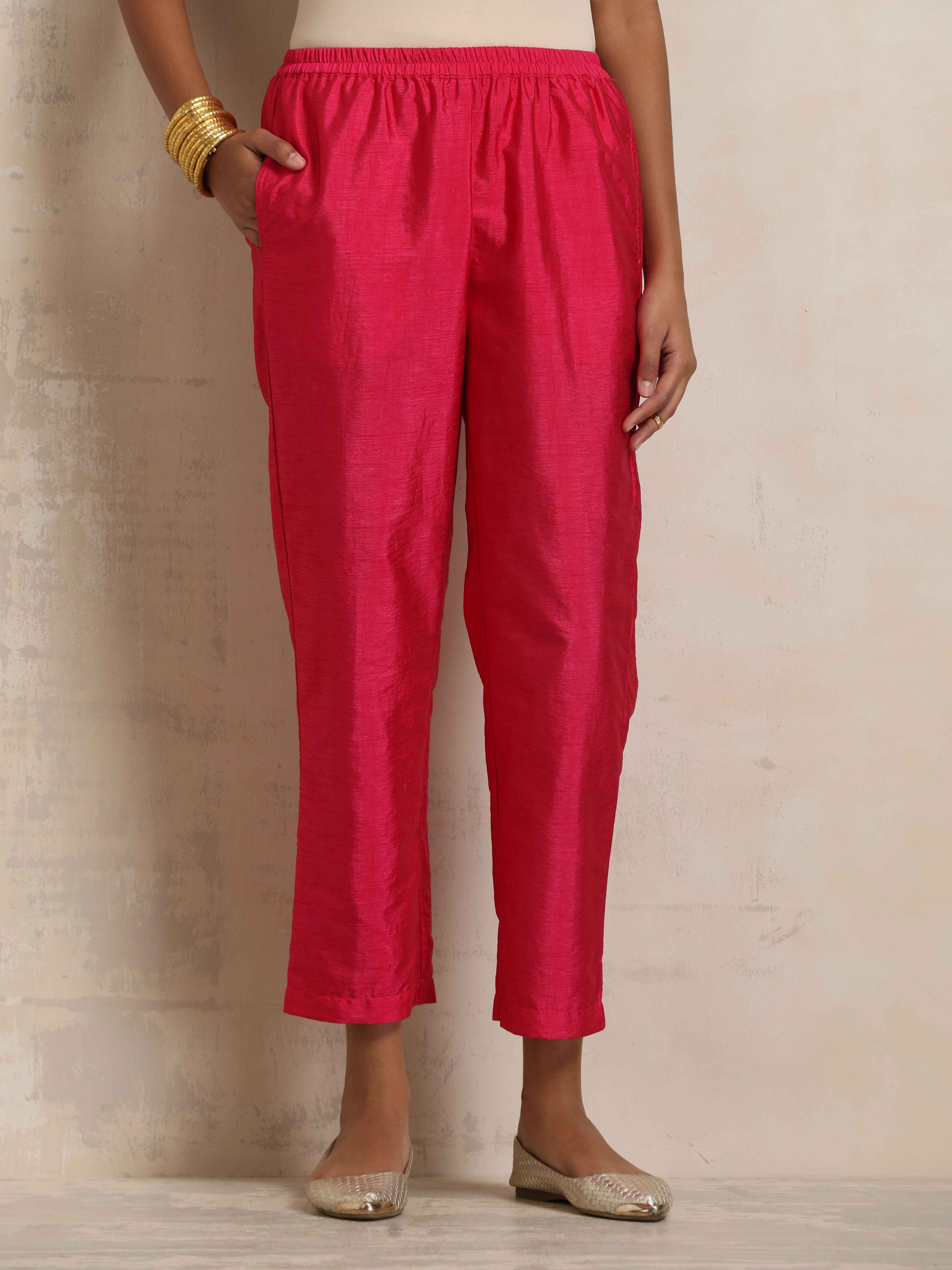 trueBrowns Hot Pink Tissue Straight Kurta Set | Grocsy