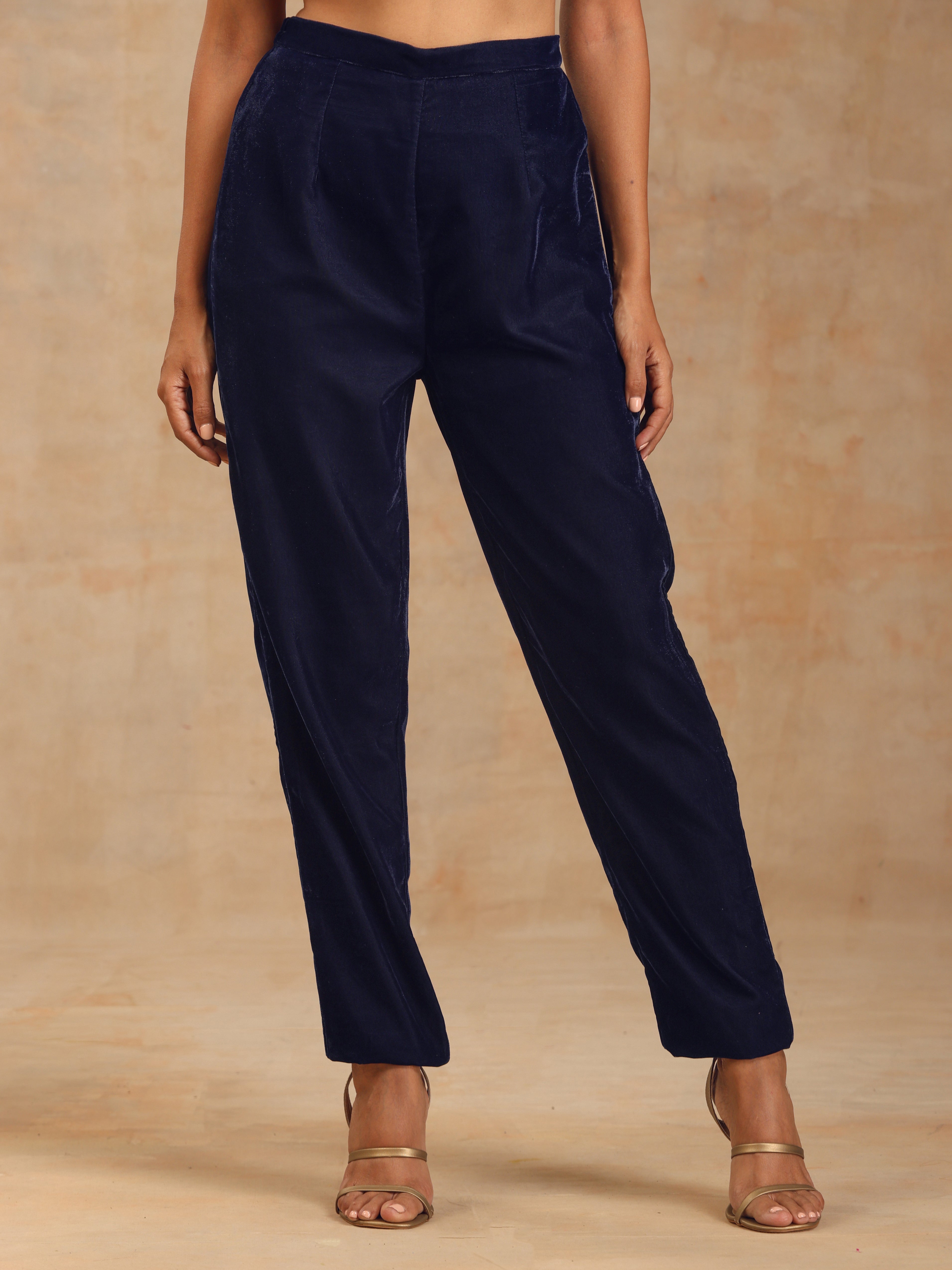 trueBrowns Midnight Blue Velvet Embroidered Jacket Set | Grocsy
