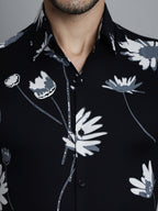 Jainish Men's Floral Printed Formal Shirts - Black | Grocsy