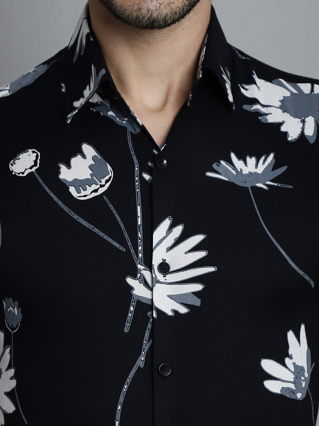 Jainish Men's Floral Printed Formal Shirts - Black | Grocsy