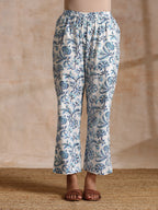 trueBrowns White With Overall Blue Print Cotton Angrakha Kurta Pant Set | Grocsy