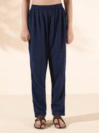 trueBrowns Blue Cotton Dobby Kurta Pant Set | Grocsy