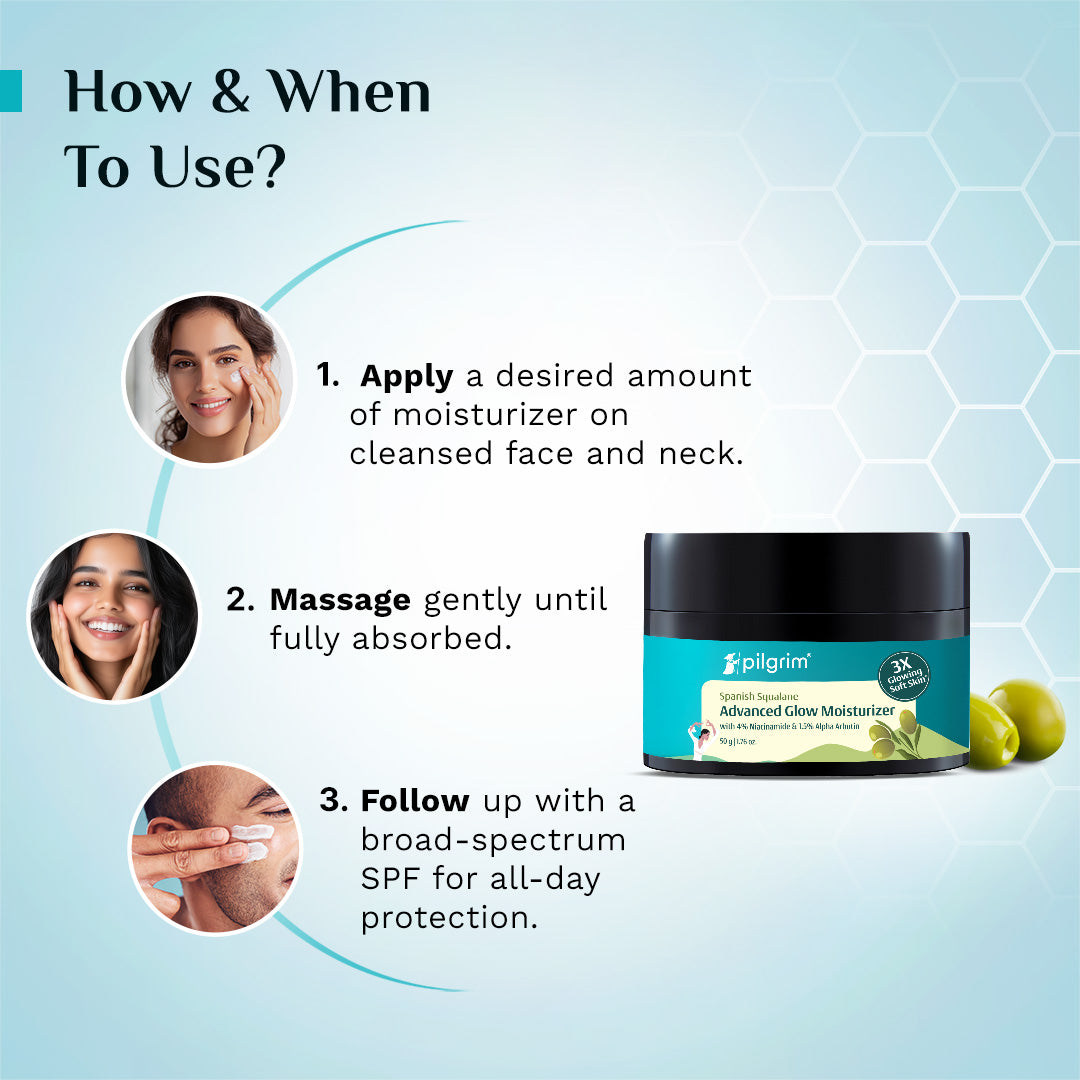 Pilgrim Glow Moisturizer Face Cream With Niacinamide & Vitamin C For Glowing Skin, Dry Skin Hydration, Non-Greasy | Grocsy