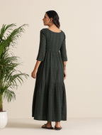 trueBrowns Charcoal Cotton Dobby Tiered Dress | Grocsy