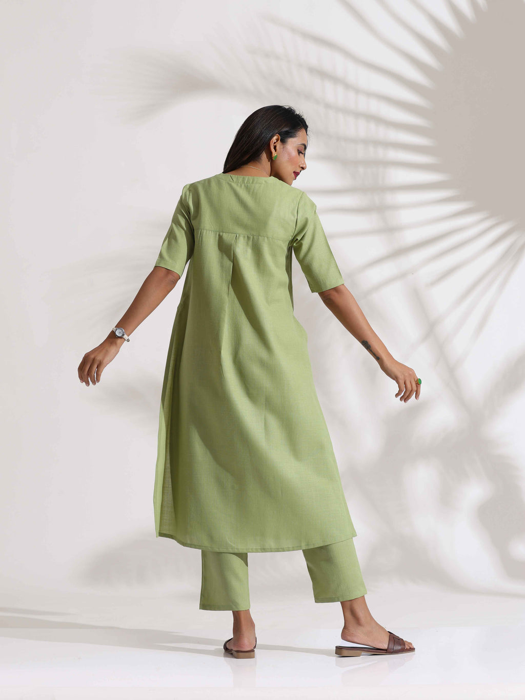 trueBrowns Green Slub Kurta Set | Grocsy