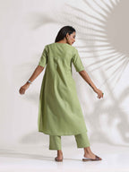 trueBrowns Green Slub Kurta Set | Grocsy