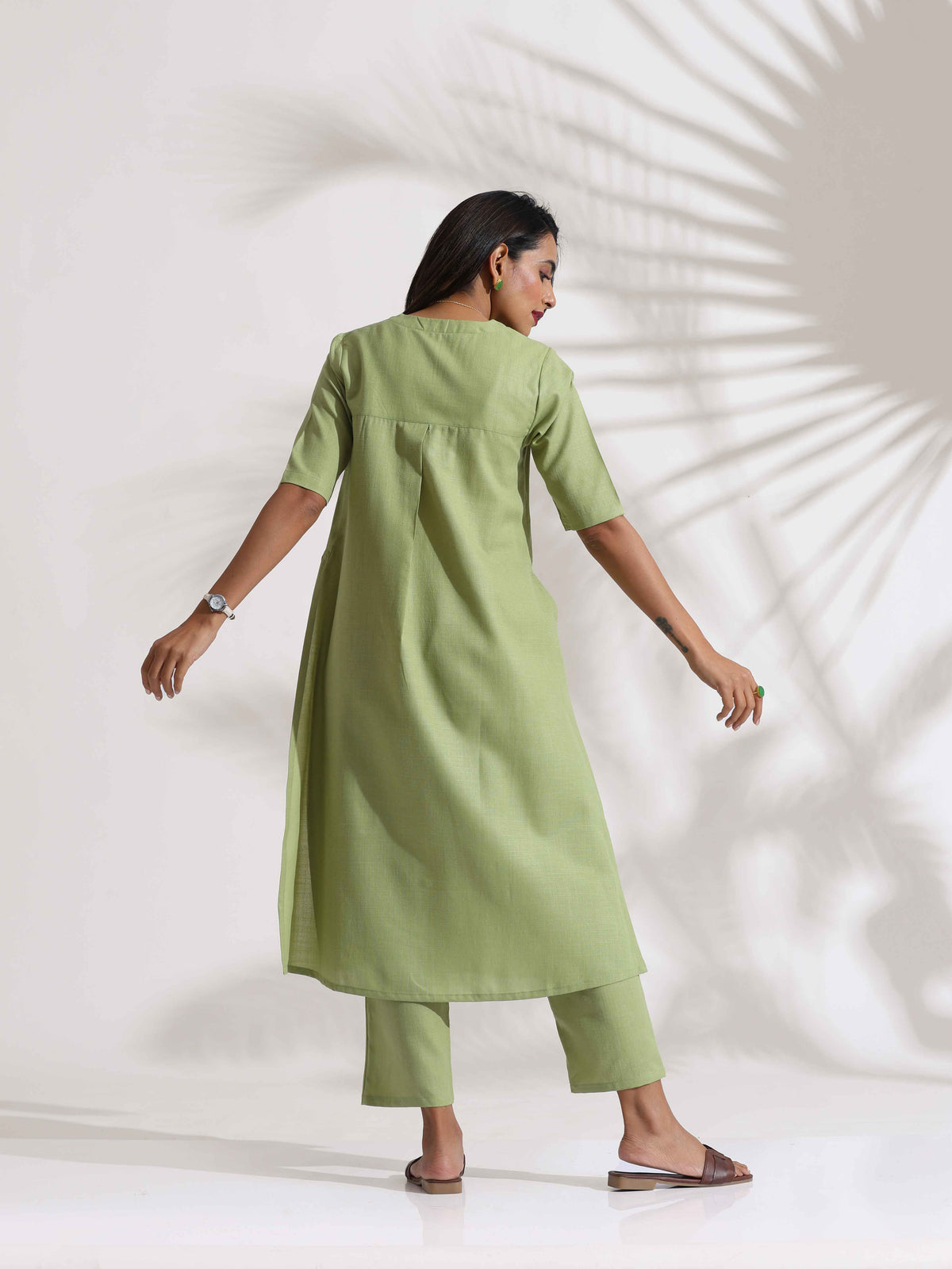 trueBrowns Green Slub Kurta Set | Grocsy