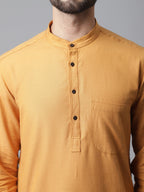 Even Apparels Yellow Solid Kurta With Band Collar | Grocsy