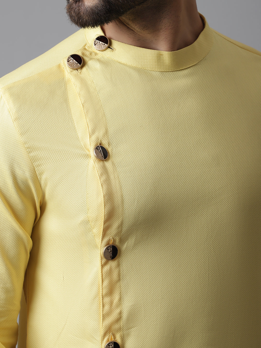 Even Apparels Yellow Sherwani Kurta With Asymetrical Cut | Grocsy