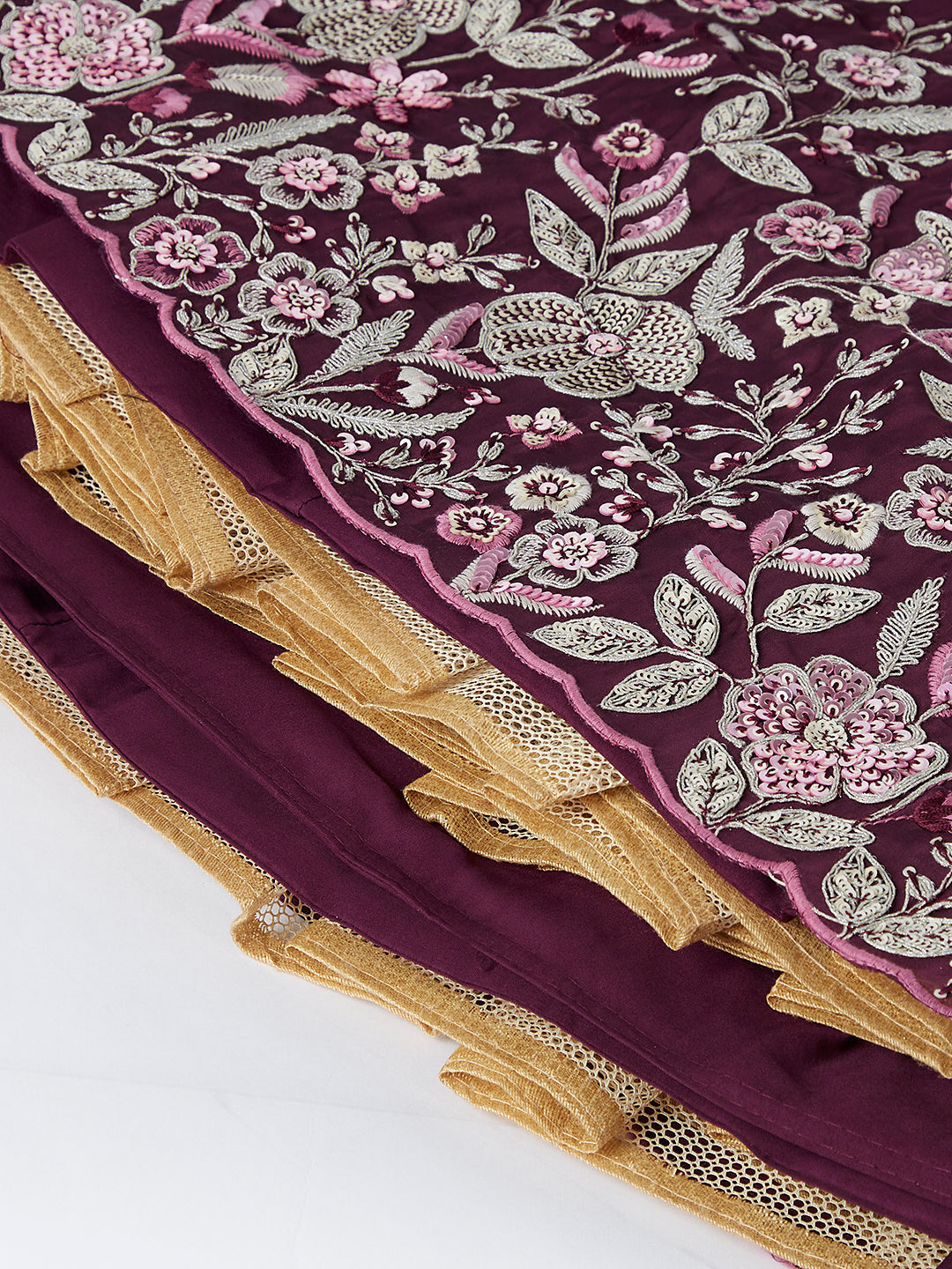 House of Panchhi Burgundy Pure Georgette Sequins And Thread Embroidery Lehenga Choli & Dupatta | Grocsy
