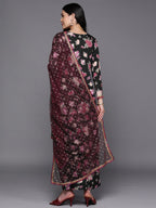 Ahalyaa Women Black Floral Printed Gotta Patti Kurta with Palazzos & With Dupatta | Grocsy