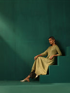 trueBrowns Green Square Viscose Silk Flared Kurta Pant Set | Grocsy