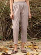 trueBrowns Grey Cotton Embroidered S/L Kurta Set | Grocsy