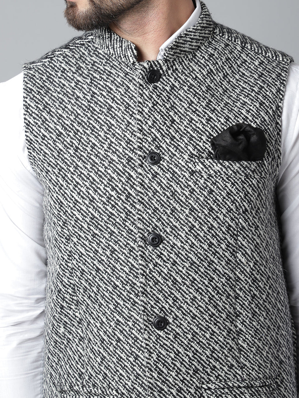 Even Apparels Men's Grey Pure Wool Nehru Jacket | Grocsy