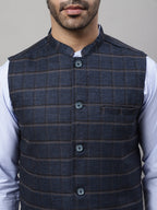 Even Apparels Men's Blue Nehru Jacket With Welt Pockets | Grocsy