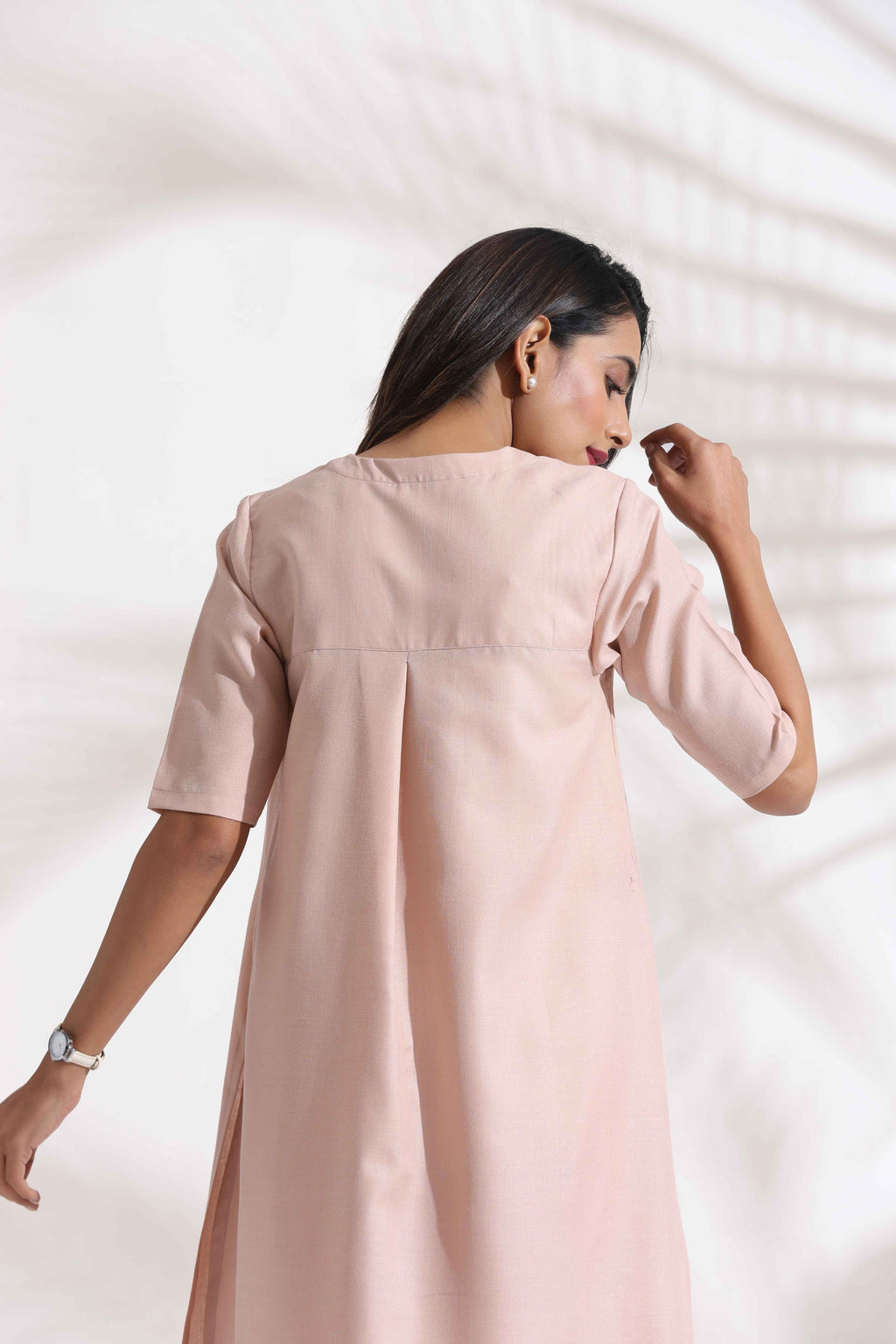 trueBrowns Light Pink Slub Kurta Set | Grocsy