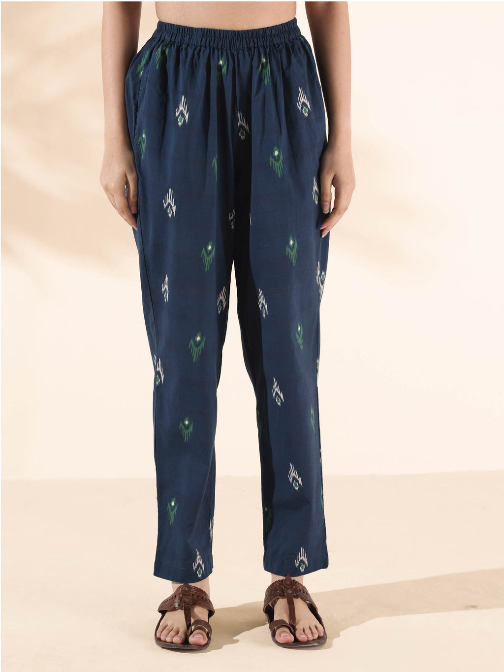 trueBrowns Green Cotton Ikat Flared Kurta Pant Set | Grocsy
